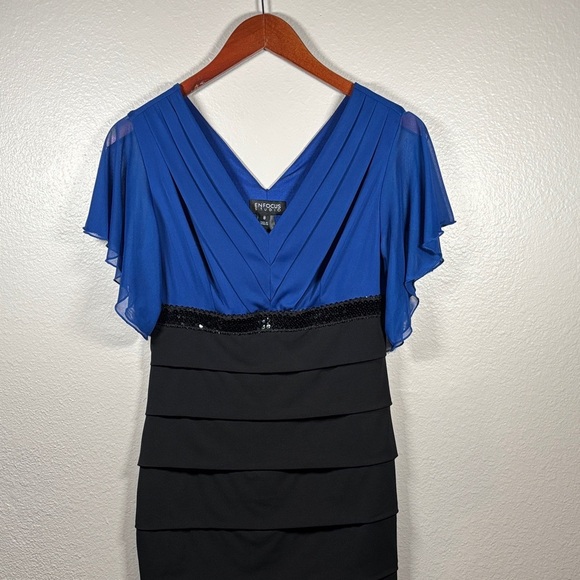 Enfocus Studio Blue and Black Layered Mini Dress - Picture 1 of 9